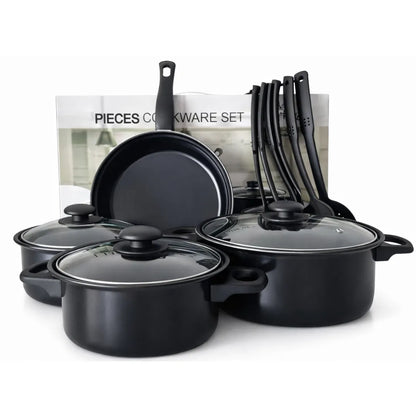 Сет од 13 парчиња тенџериња, тави и кујнски прибор со нелеплива површина